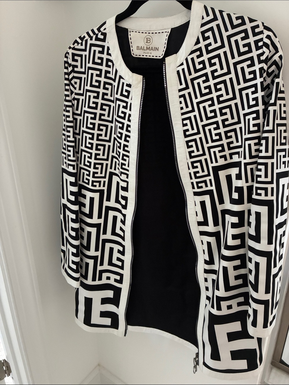 Balmain Black & White Geometric Zip Jacket